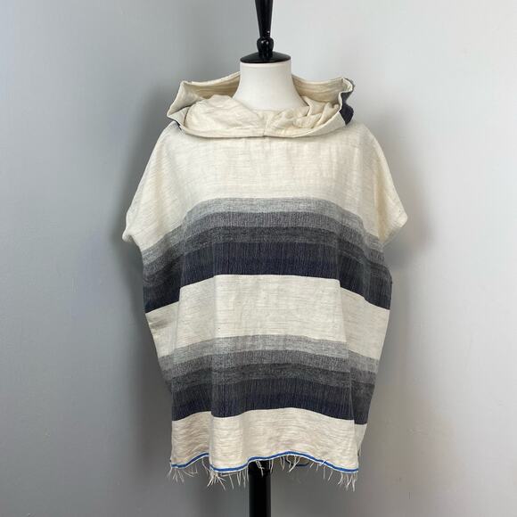 LemLem Gray Striped Debizaza Hooded Poncho Large NEW - Picture 5 of 14
